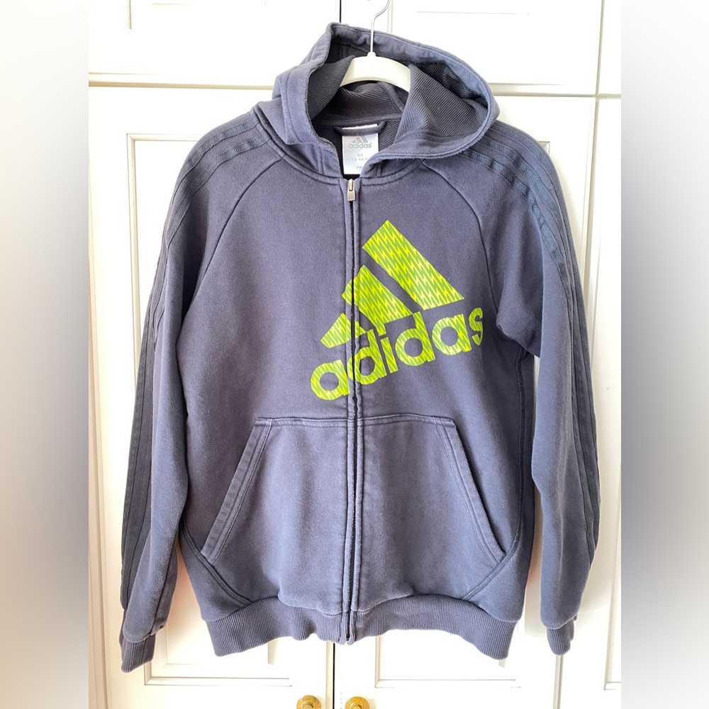 Adidas Hoodie Jacket Gray Green Full Zip Long Sleeves cotton blend Women's S